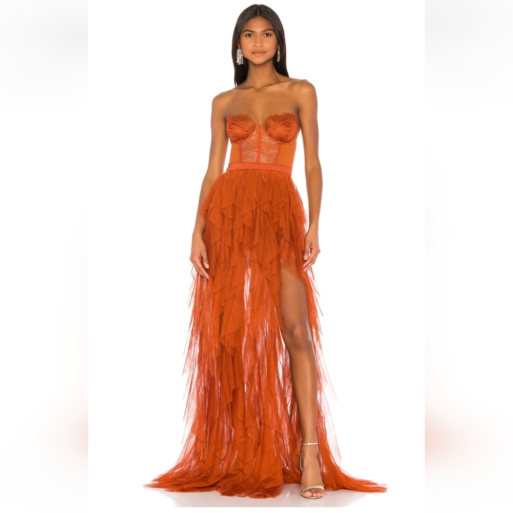 For Love & Lemons x REVOLVE Bustier Gown in Rust Size Small